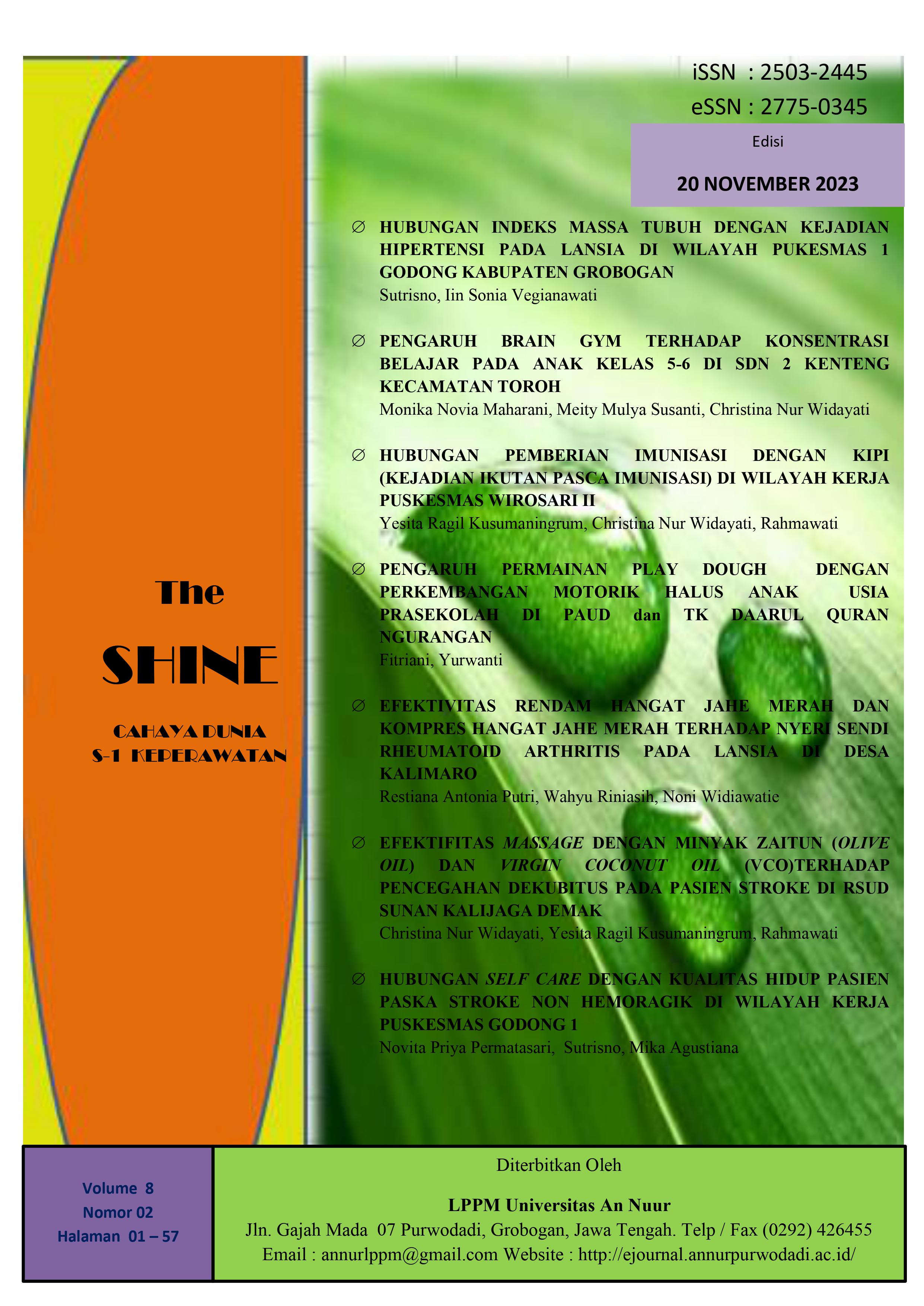 					View Vol. 8 No. 2 (2023): THE SHINE CAHAYA DUNIA - S1 KEPERAWATAN
				